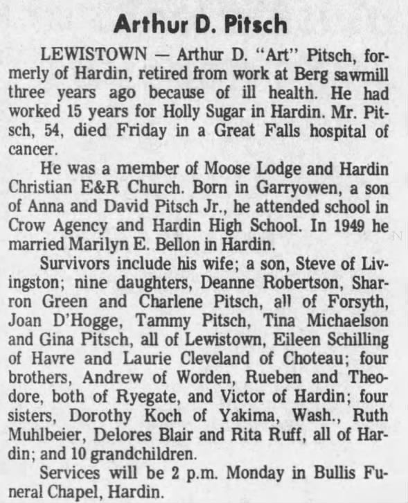 Obituary for Arthur D. Pitsch (Aged 54)